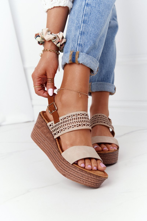 Openwork klinové sandále S. Barski GD-47 béžová