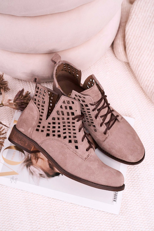 Kotníkové Prolamované Boty Semišové Cappuccino Susannah