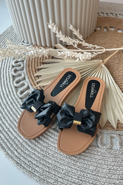 Dámske čierne papuče s mašľou Rivarina