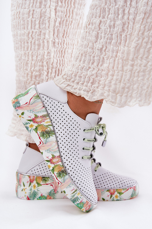 Kožené Polobotky Na Klínu Se Vzorem Artiker 54C1807 Bílá-Zelená