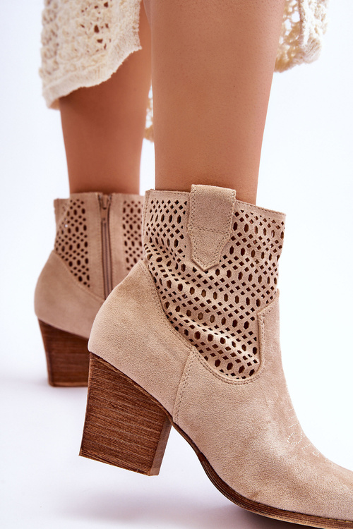 Dámské semišové kovbojské boty na podpatku Béžové Norvella