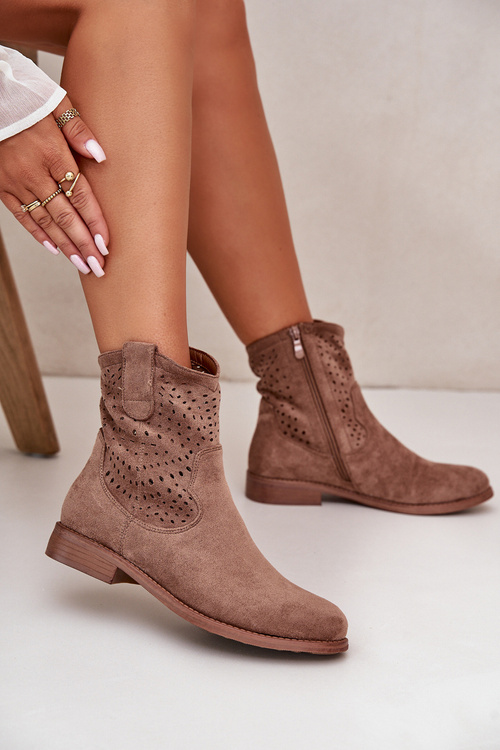 Dámské perforované boty na plochém podpatku hnědé S.Barski HY42-135