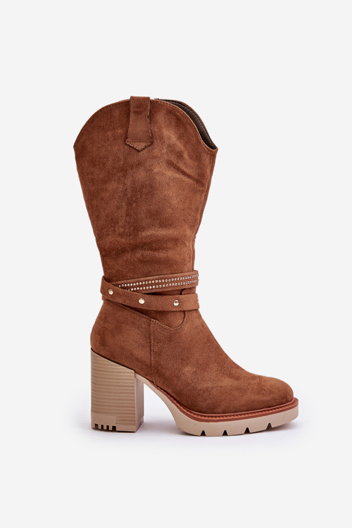 Dámské Kozačky Do Poloviny Lýtka Na Podpatku Zateplené Camel Ivanelis