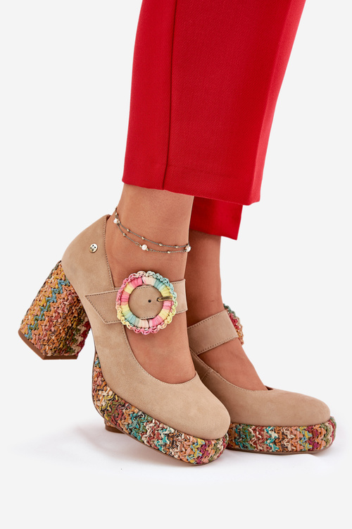 Semišové Čerpadla S Pletením Na Podpatku A Platformě 06839-04 Maciejka Béžové