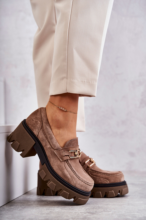 Semišové vysoké podpatky se zlato zdobením hněde Lurdes