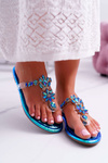 Ženské flip -flops lu boo japonské modré conathe kryštály