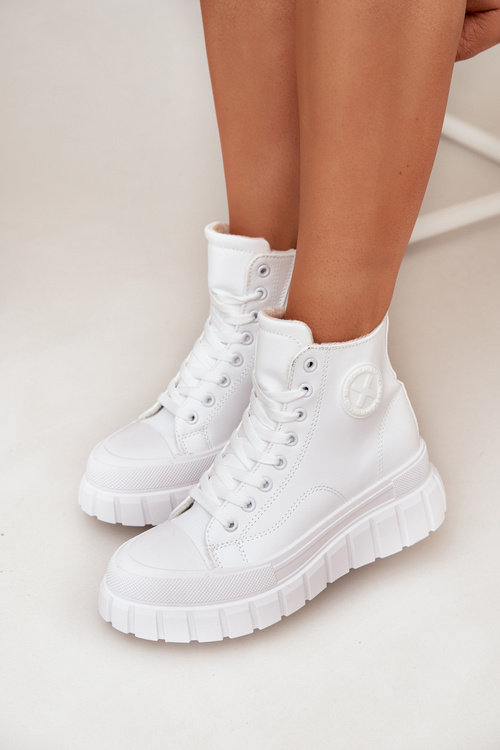 Zateplené Vysoké Tenisky Dámské Na Platformě Se Zipem Bílé Sarira