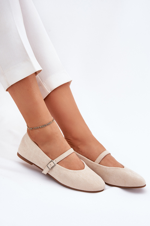 Ploché baleríny s páskem eko semišové béžové Tirilina