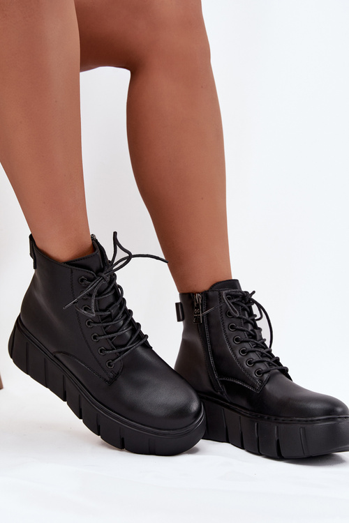 Kožené zateplené dámske čižmy na platforme Vinceza 66803 Čierne