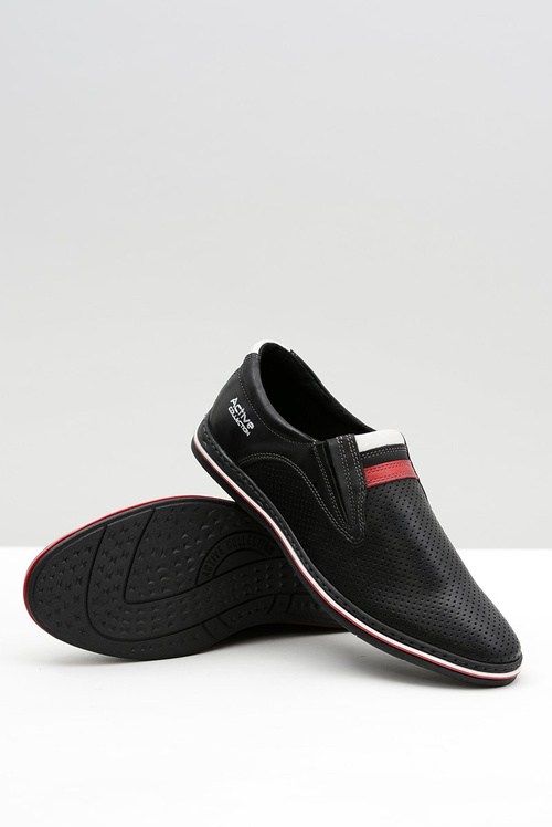 Černé Kožené pánské perforované boty slip-on Mello