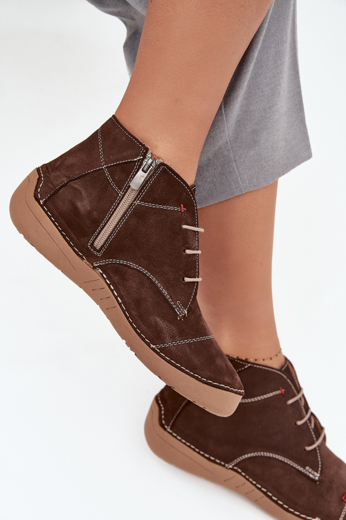 Kožené dámske poltopánky s prešívaním na zips Artiker 57C2117 hnedé