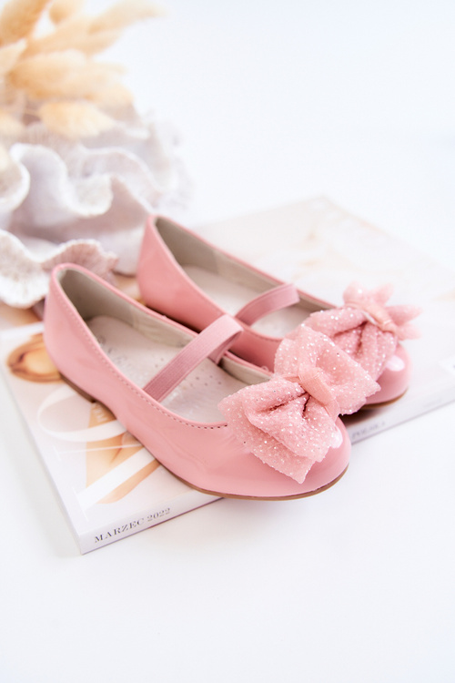 Detské lakované baleríny s ružovým zlyovým lukom