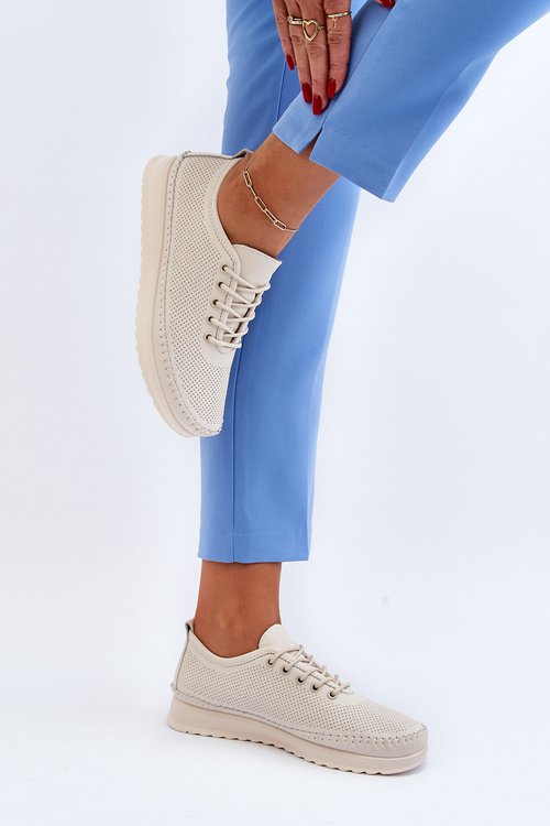 Kožené Športové Dámske Tenisky Beige Lalnai