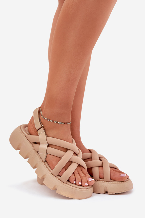 Dámske Sandále Na Platforme S Pásikmi Béžové Filamira