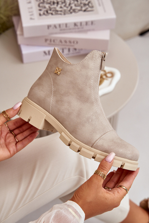 Zateplené dámské boty s odřením z eko kůže zlaté Verietta