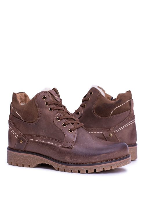 Pánské a dětské kožené vysoké boty se zipem Teplé hnědé Komodo 885