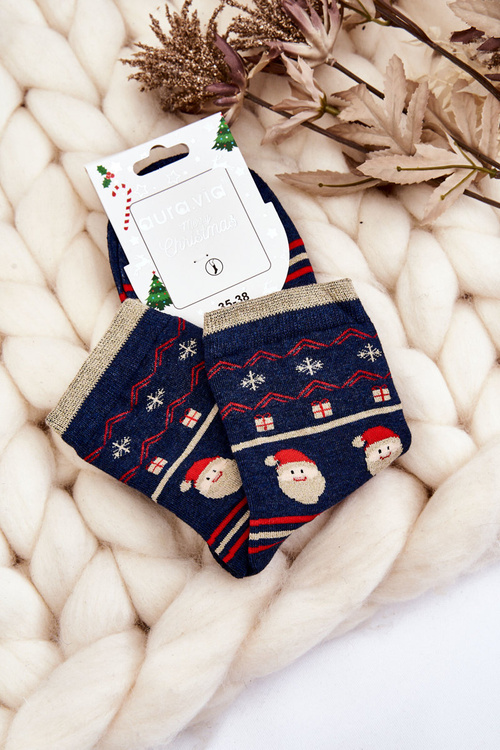 Dámské ponožky s vánočními vzory Santa námořnická modrá