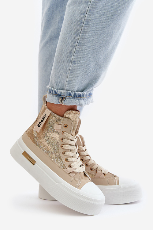 Dámske Vysoké Tenisky Na Platforme Béžovo-Zlaté Averira