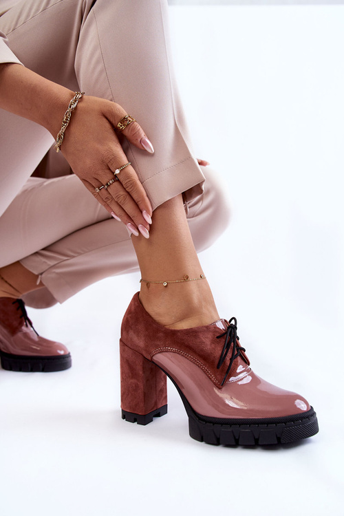 Módní semišové a lakované kozačky na platformě růžové Carisa