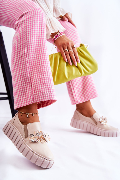 Dámské kožené tenisky nazouvací s zdobením béžove Mirana