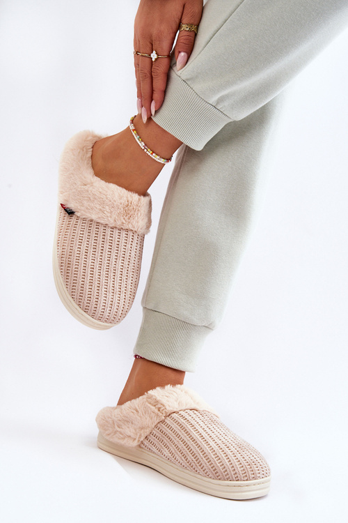 Dámské zateplené nazouváky s kožíškem Béžove Leriss