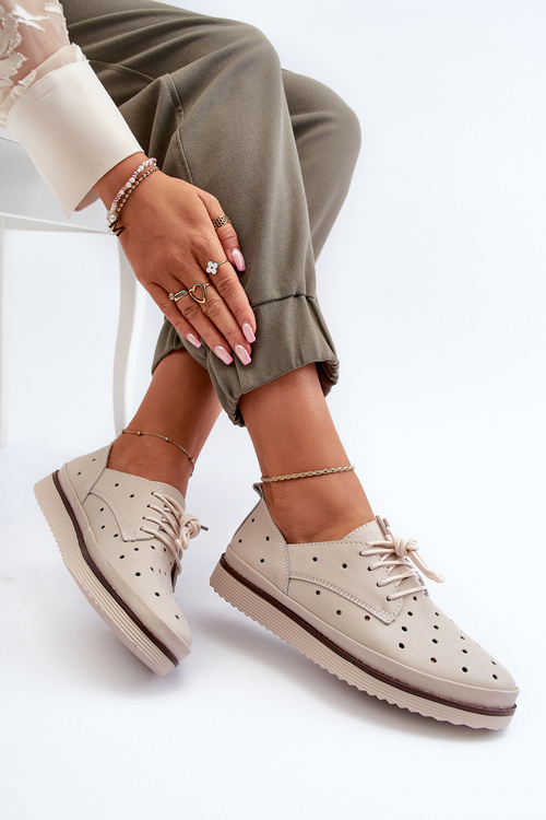 Bílé dámské kožené polobotky S.Barski LR182