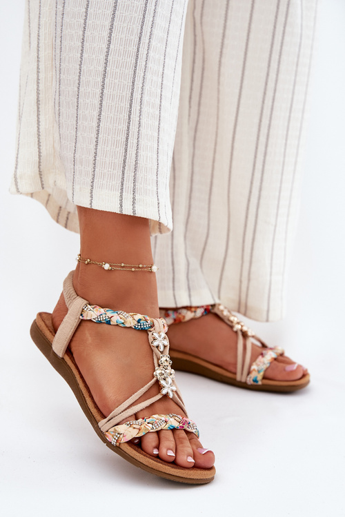 Dámské Sandály S Připínacími A Pletenými Pásky Béžové Nusoreth