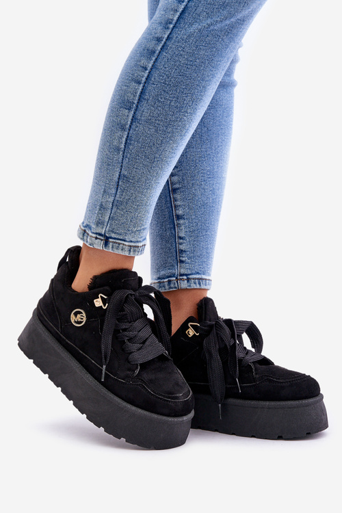Zateplené dámske sneakersy na platforme čierne Velarisea