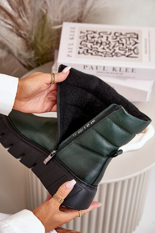 Dámské Kožené Boty Na Zip Zateplené Filcem Tmavozelené Zazoo 60512