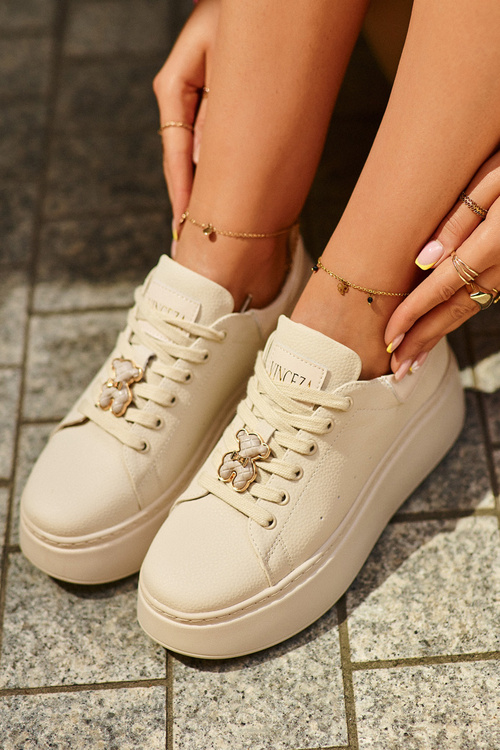 Dámské kožené tenisky na platformě s mašlí béžové Vinceza 66641