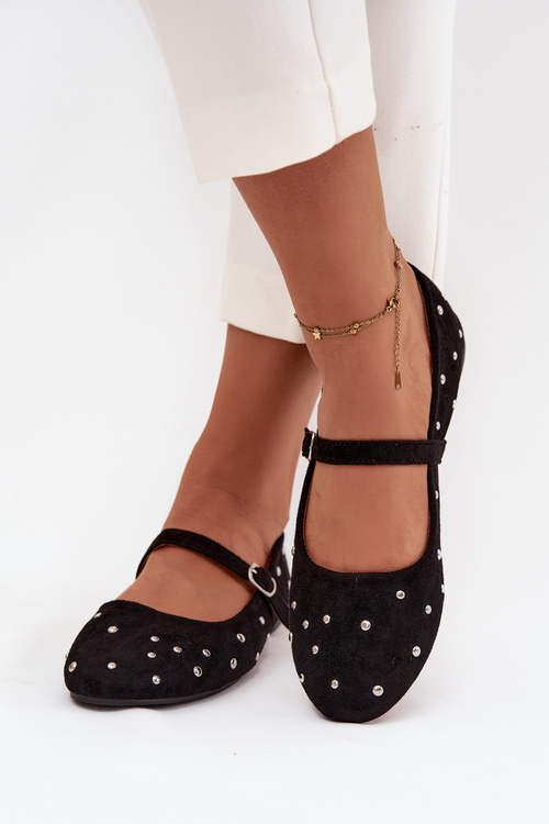 Ozdobené dámske baleríny s remienkom Čierne Olivisse