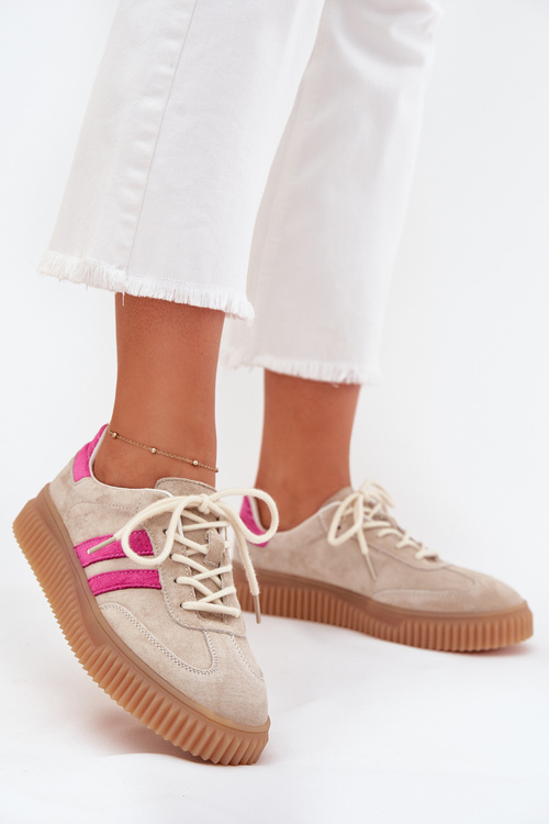 Sametové dámské sneakersy na platformě béžovo-růžové Cavira