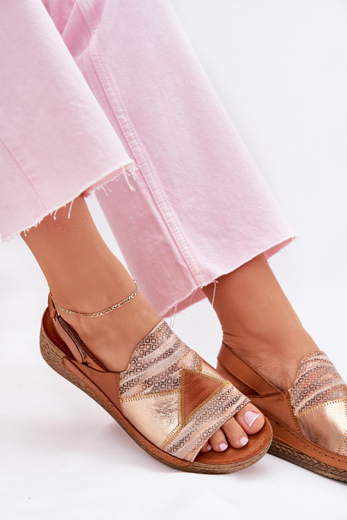 Dámské Kožené Sandály Na Klínku S Tkaninou Maciejka L7067-29 Hnědé