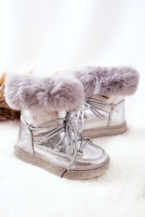 Dětské sněhule S kožešinou stříbro Grandis