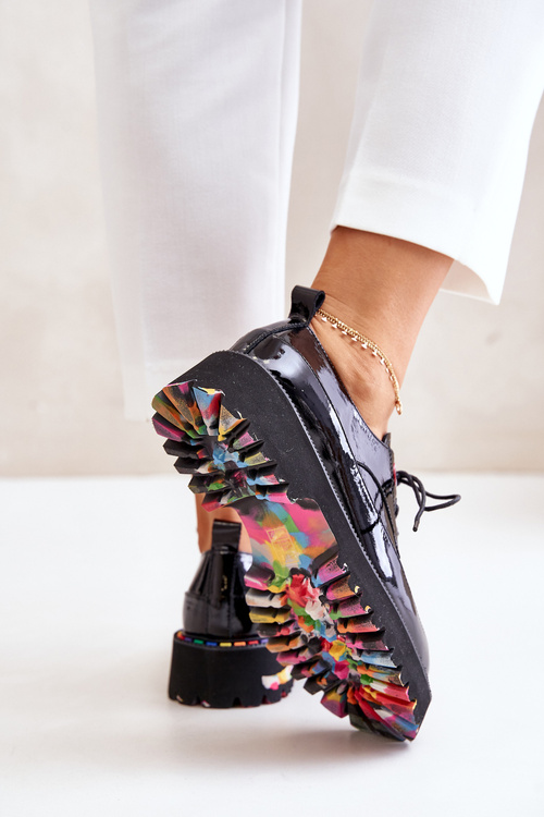 Lakované Dámské Polobotky Na Šněrování Černé Artiker 55C0497