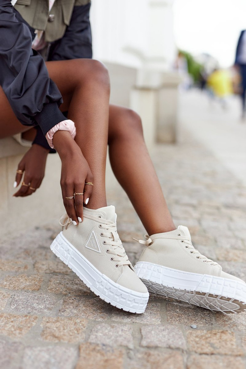 Dámské Vysoké Tenisky Na Platformě Béžové Manhattan