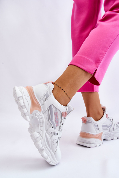 Módní dámské tenisky na platformě bílo-růžové biko