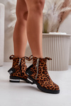Zateplené dámské boty se zipem leopardí hnědé Calvaro