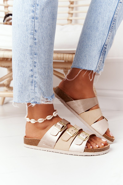 Veľká hviezda HH274585 Kožené žabky béžové zlato