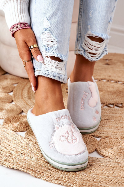 Velurové Pantofle S Kočkou Zelené Good Morning