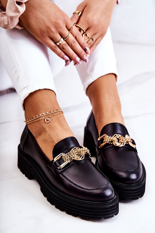 Dámske zlaté topánky Laura Messi 2383 Čierna kožená ozdoba