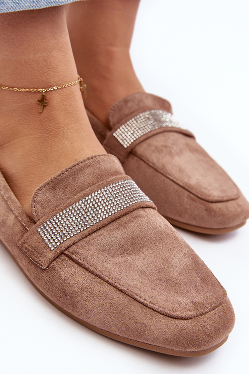 Dámske svetlo -Brown ralrika Moccasins so zirkónmi