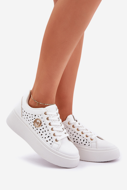 Dierkované tenisky so zlatým detailom biele Cassildi