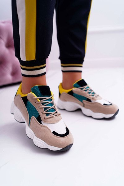 Dámske športové semišové topánky Zelený žltý lízatko