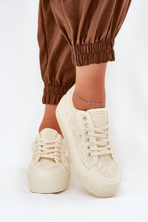 Dámske Čipkované Tenisky Big Star RR274746 Béžové