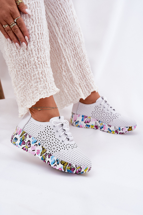 Kožené Perforované Dámske Poltopánky Na Klíne Motýle Artiker 56C1618 Biele