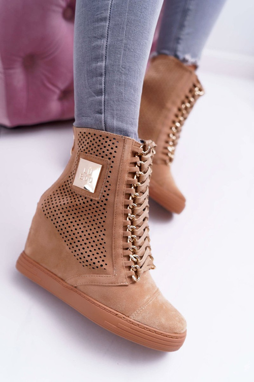 Dámská Obuv Sneakers Lu Boo Semišové Perforované Camel Clamma