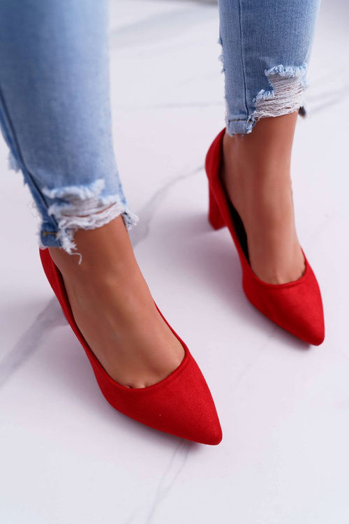 Dámské Lodičky Na Podpatku Semišové Červené Raspberry