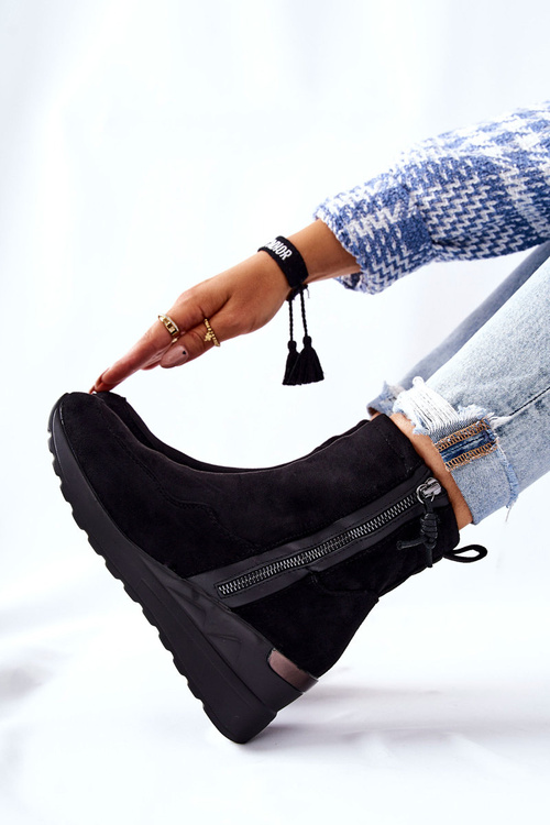 Boty na podpatku Suede Černé Athelaine