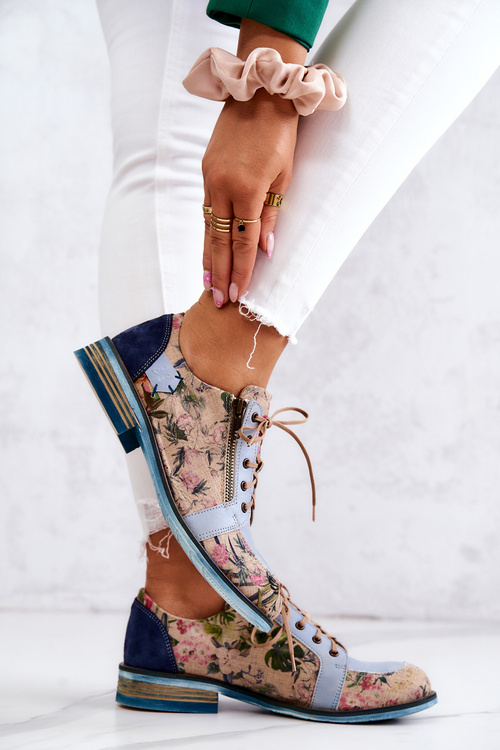 Dámská kožená obuv s květinami Maciejka 5096A-34 Modrá